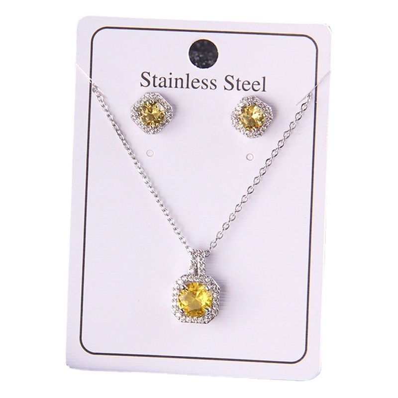 Set of Zircon Cross-Border Aliexpress Crystal Square Diamond Full Diamond Perfume Bottle Necklace Women's Jewelry Earrings Hot Selling Earrings