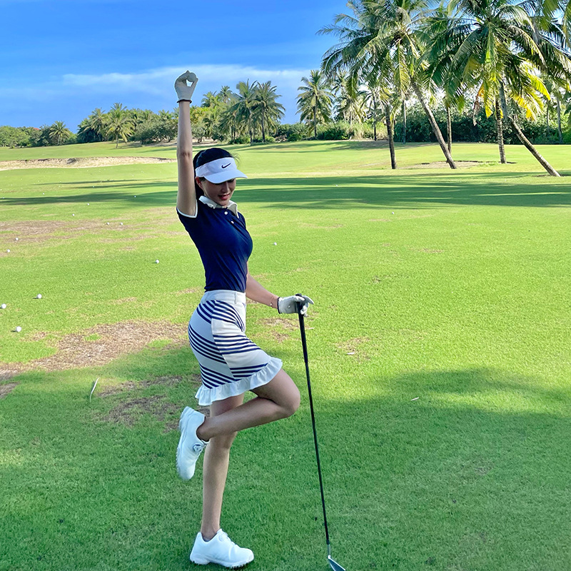 Golf Clothing Women's Quick-drying Sports POLO Collar Colorblock Casual Top Lotus Leaf Border Walking Short Culottes