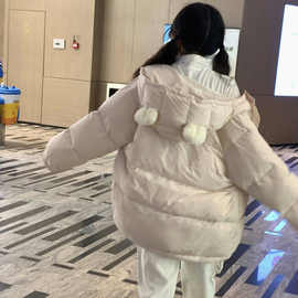 冬季新款棉服女宽松显瘦插肩袖连帽加厚保暖学院风学生棉服