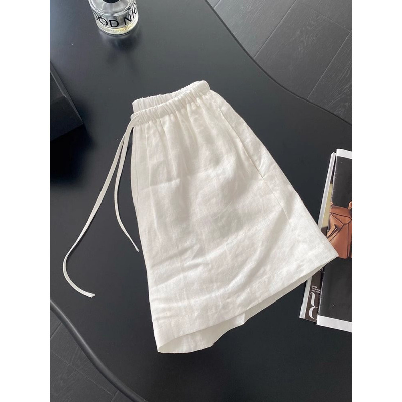 White Linen Shorts Women's Summer 2025 New Arrival Loose Slimming Loose-fit Loose Waist Casual Wide-leg Pants