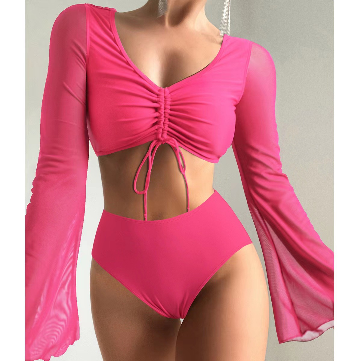 315g Weight Sexy Feel Of Sensation High Waist Panties Waist Briefs Panties Style Polyester Fabric Type 2 Pieces Set Quantity Swimming Pool, Beach Occasion Solid Color Pattern Full Coverage Bra Cup Women's Gender Women's Solid Color 2 Pieces Set Tankinis Swimwear 10