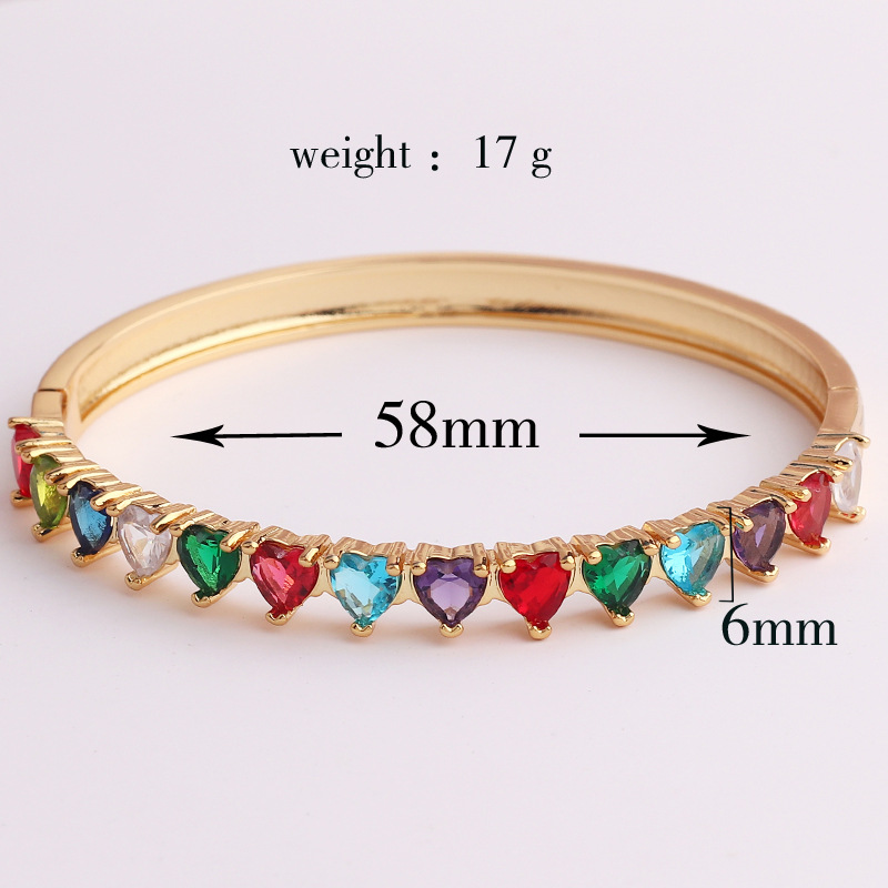 Fashion Heart Shape Copper Inlay Zircon Bangle