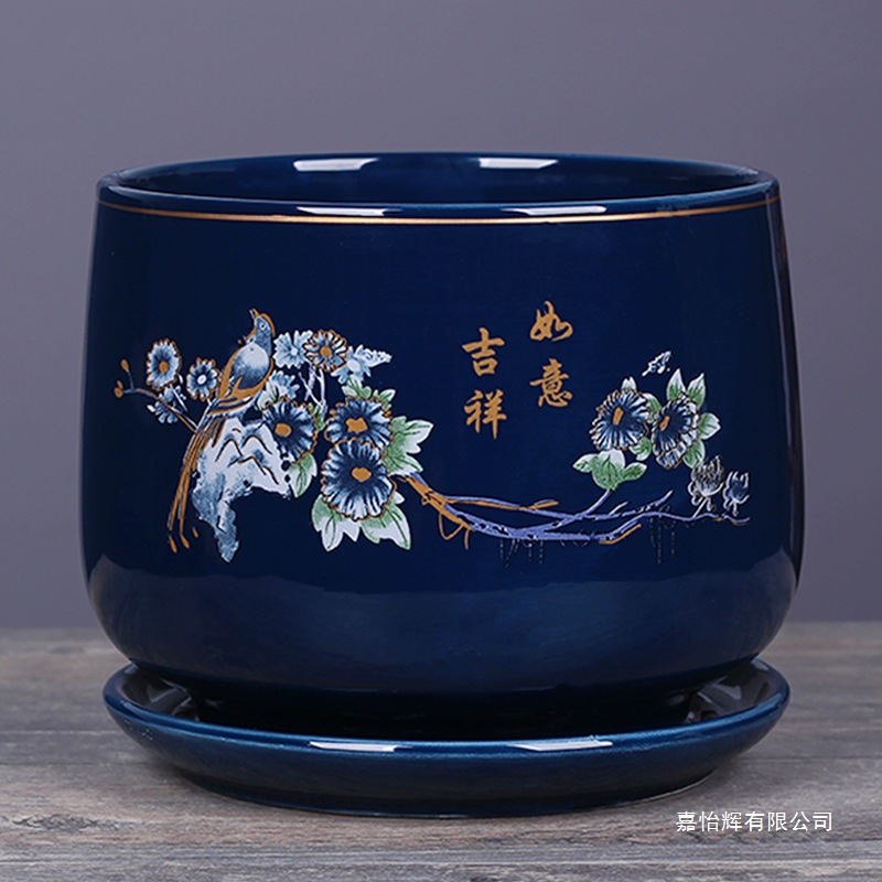 花盆陶瓷带托盘大号家用室内客厅绿萝君子兰花花盆养花盆中等