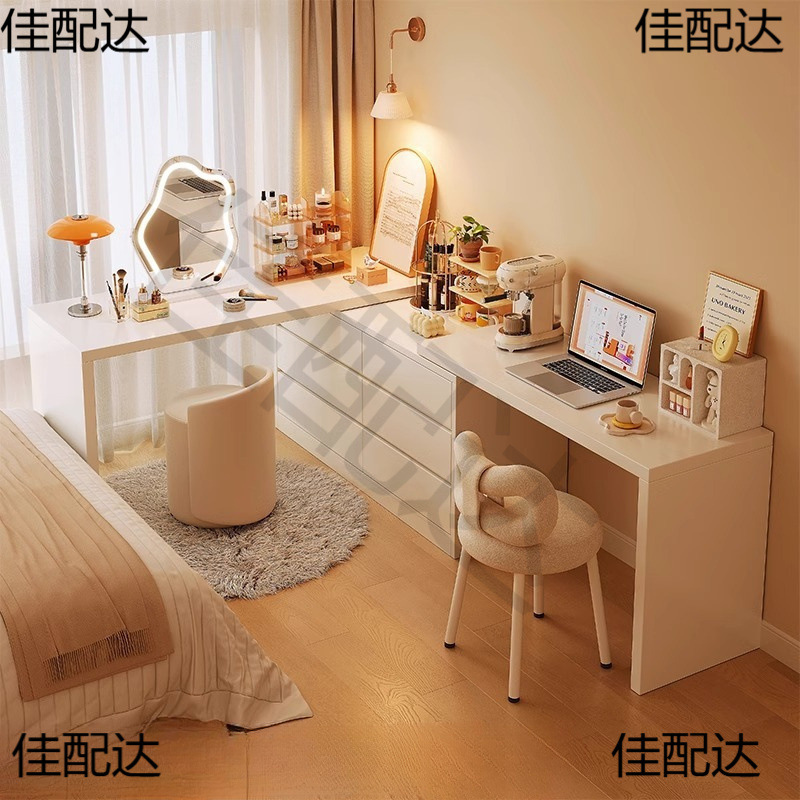 Solid Wood Dressing Table Bedroom Simple 2024 New Corner L-Shaped Desk Dressing Table Cupboard Integrated Bedside Cabinet