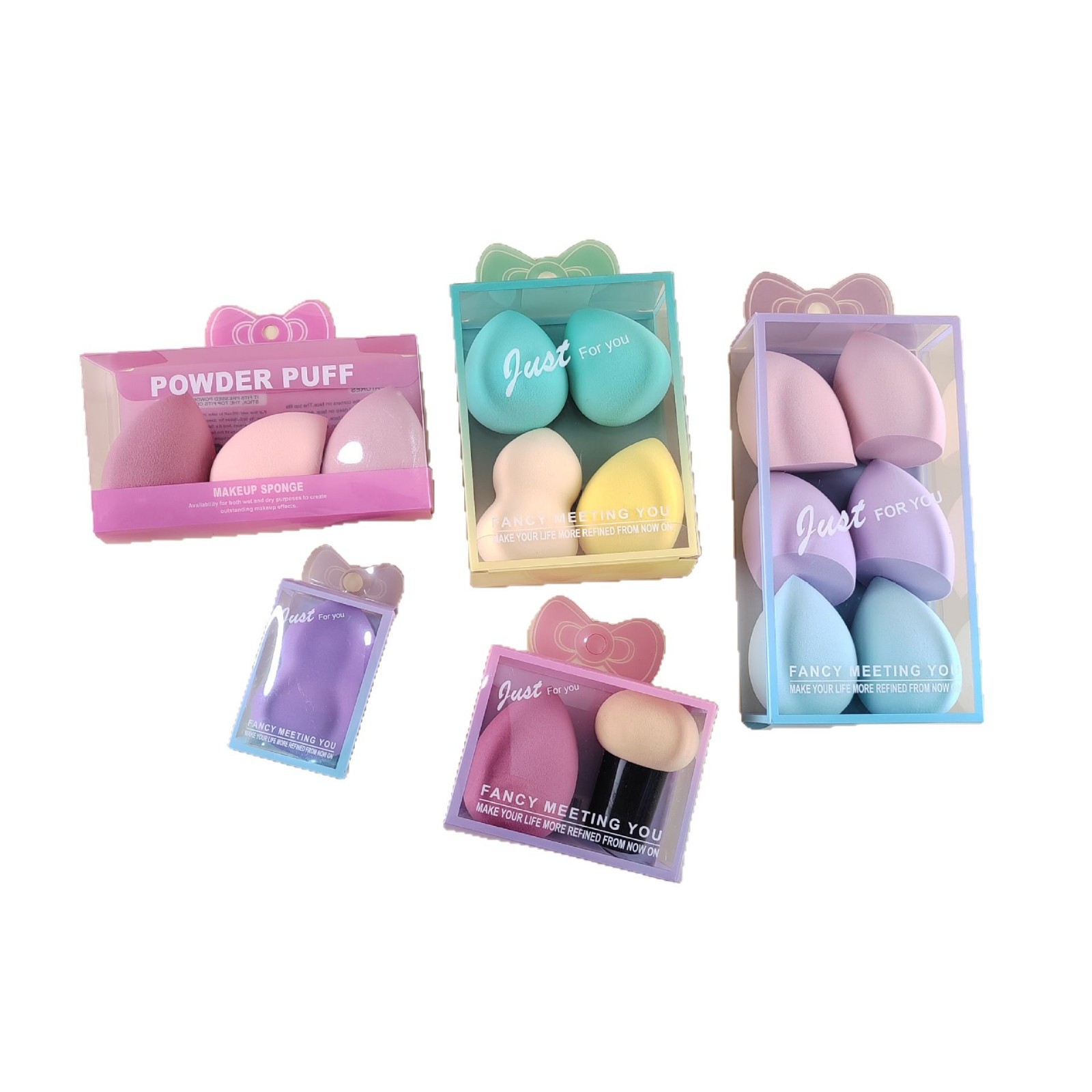 PVC caja transparente lindo huevo de maquillaje lindo expresión huevo de maquillaje colorido no látex agua se vuelve más grande esponja polvo de maquillaje