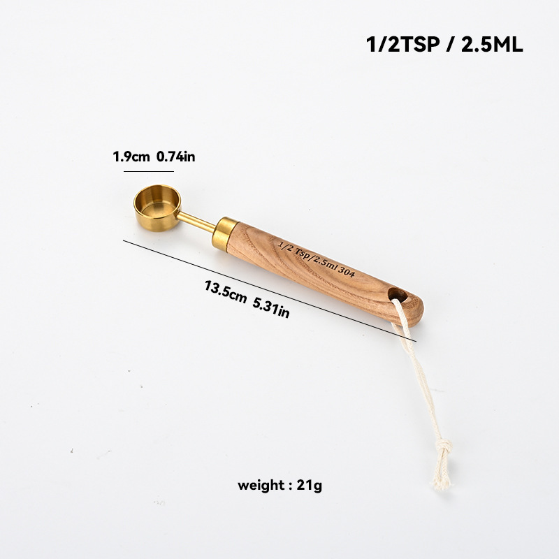 304 ステンレス鋼計量スプーン計量カップセット木製ハンドル計量カップ計量スプーン 4 点セットスケール付きゴールデン計量スプーン計量カップ 8 個|undefined