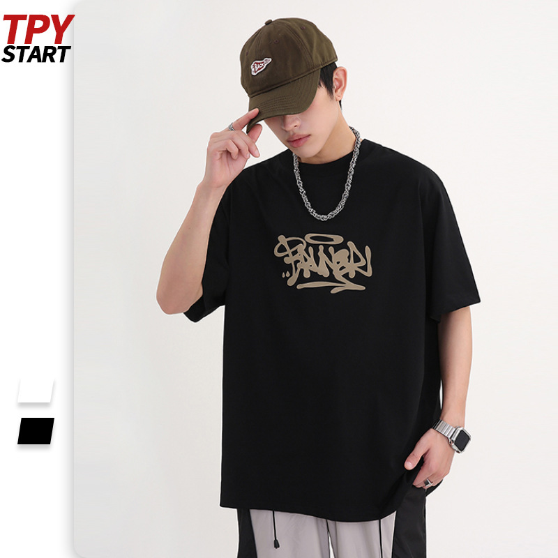 TPY High Street American 250g Loose Short Sleeve T-Shirt Men and Women ins Fashion Brand Street Couple oversize Top Men