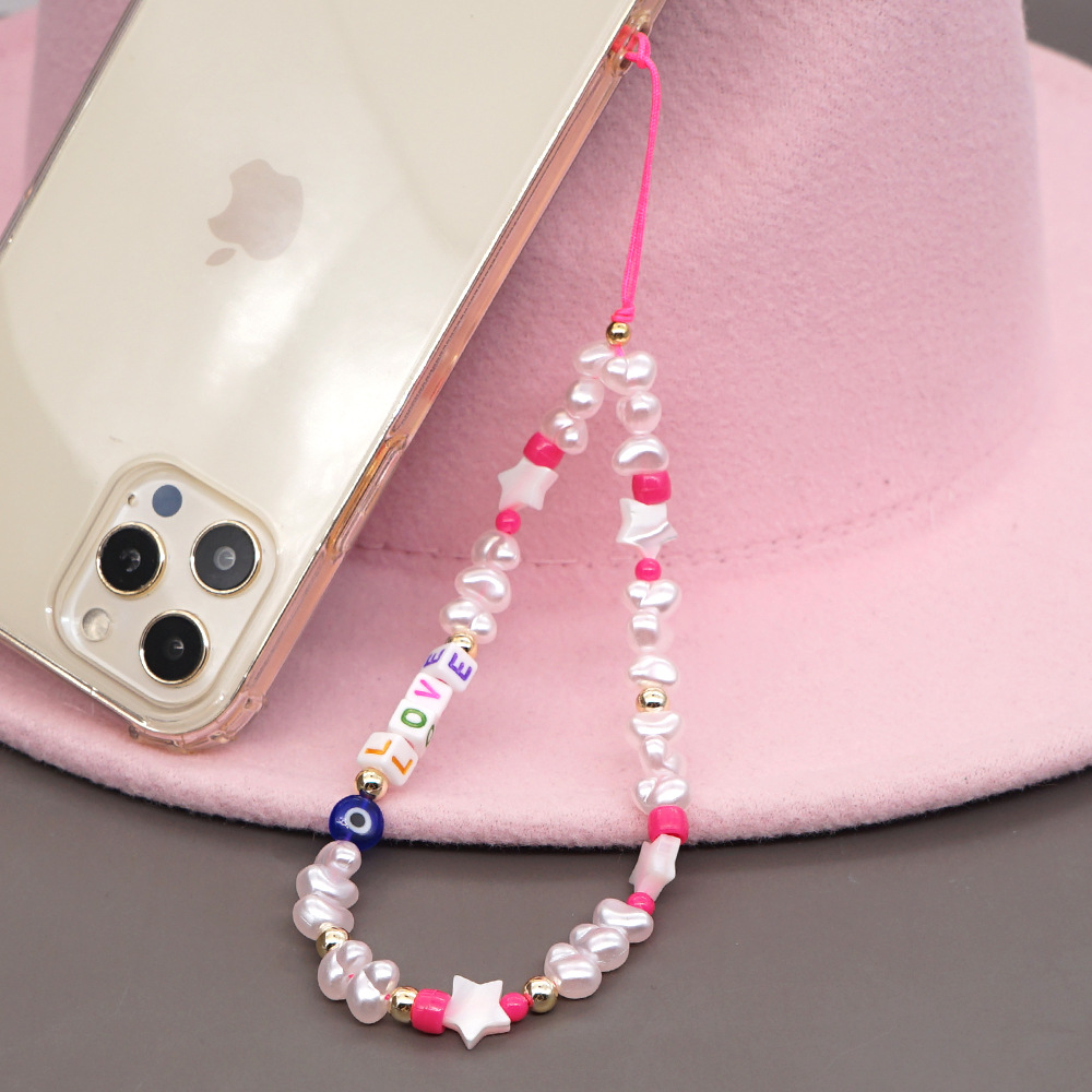 European And American Style Shaped Imitation Pearl Acrylic Love Letter Shell Five-pointed Star Eyes Anti-lost Phone Chain Lanyard display picture 2