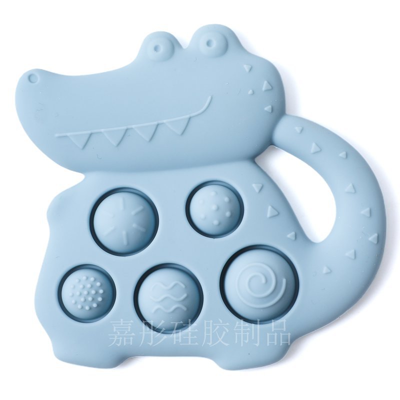 Silicone crocodile teether blue