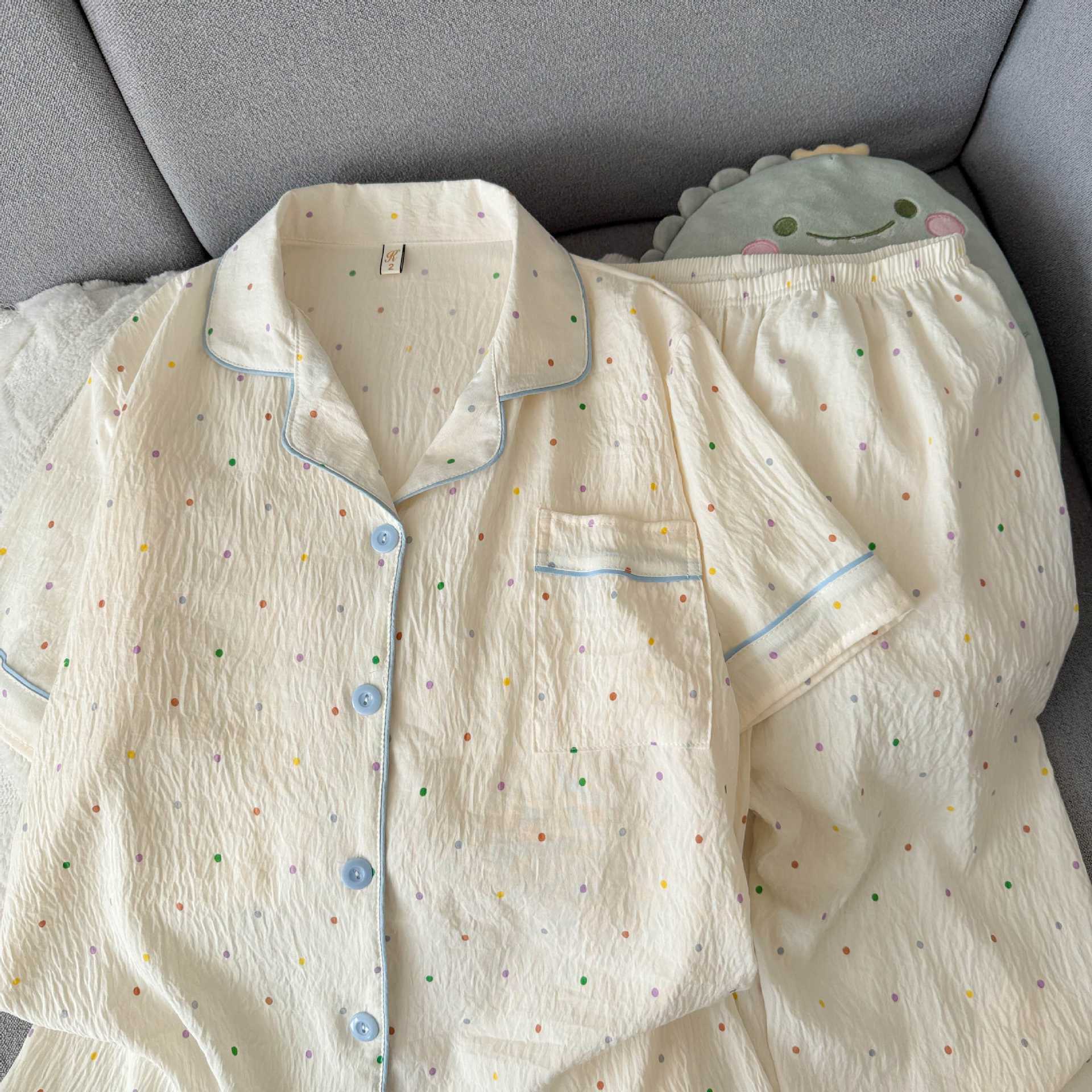 Nube de algodón pijama de mujer pareja de mangas cortas pantalones largos de dos piezas de verano nuevo dormitorio de estudiantes impresión ropa para el hogar