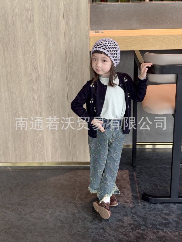 【现货】25秋上新  韩版女童秋冬爱心割花百搭软牛仔长裤|undefined