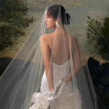 韩国水晶素纱高清超透中硬新娘结婚头纱高级影楼旅拍写真跟妆造型
