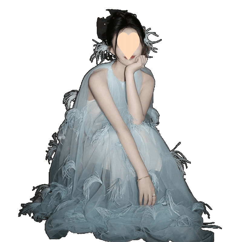 晨袍女新娘订婚生日小礼服裙高端轻奢小众羽毛轻纱无袖挂脖连衣裙|undefined