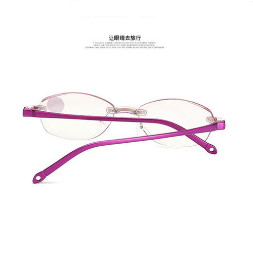 New Style Fashion Blue Light Blocking Diamond Edge Women's Rimless Integrated Reading Glasses Elderly Glasses