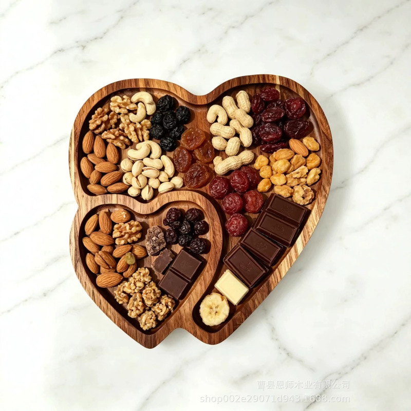 Cross-Border Heart-Shaped Dinner Plate Children's Tray Dinner Plate Bamboo Serving Tray Set Solid Wood Heart-Shaped Tray