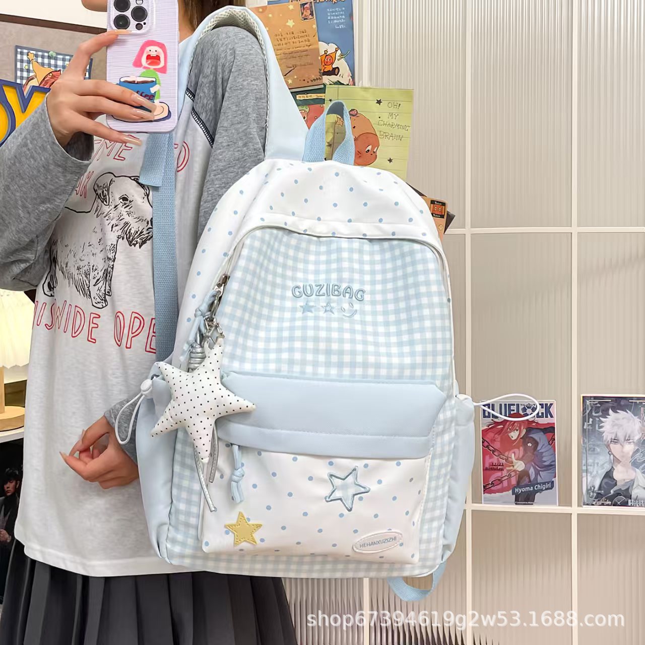 Japanese-Style Ins Academy Style Plaid Backpack, Large Capacity School Bag for Middle and High School Students, Casual Lightweight Travel Backpack
