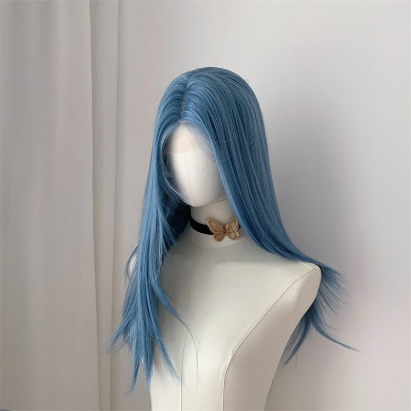 frente peluca de encaje mujer cubierta de cabeza diaria Lolita natural simulación de ondas grandes rizos de cabello