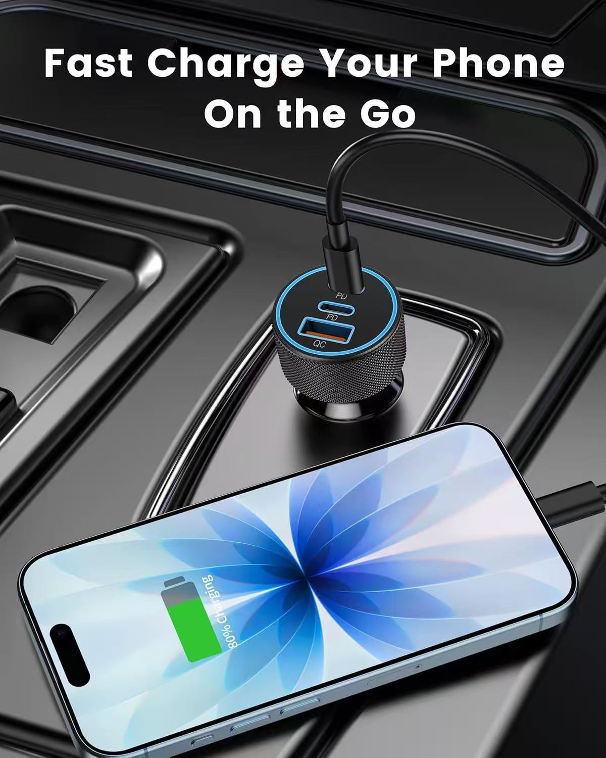Cross-Border New Aluminum Alloy Car Charger Qc3.0 Aluminum Alloy Car Mobile Phone Charger Dual Pd30W Fast Charging