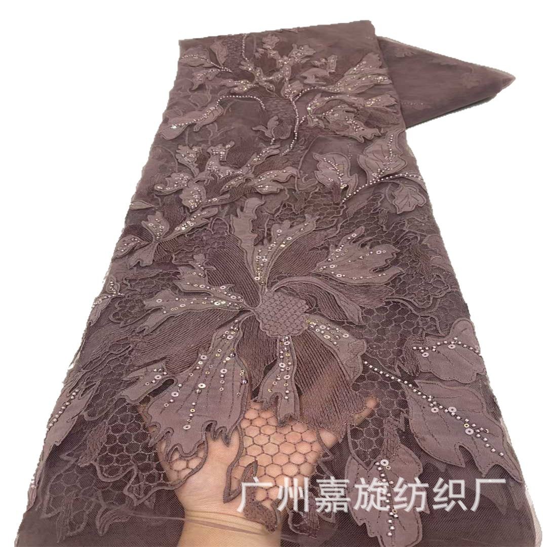 Nueva tela de malla floral grande de estilo europeo y americano con cuentas y lentejuelas para vestidos de novia, vestidos de gala y bordados de qipao.