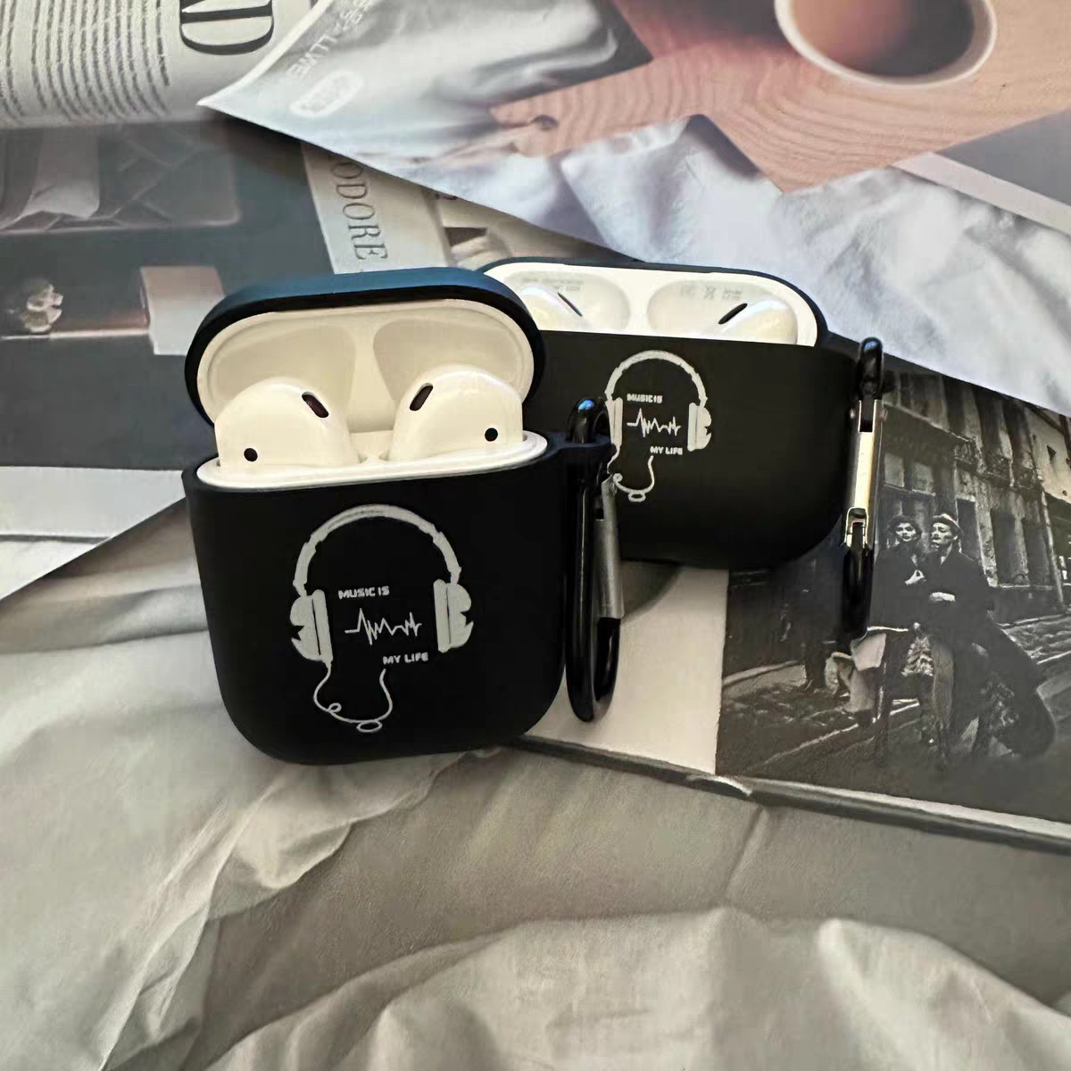 AirPods 4 creativos y divertidos auriculares Bluetooth de Apple a prueba de caídas cubierta negra esmerilada a prueba de caídas