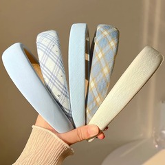 High Crown 2023 Versatile Girl Ins Grid School Style Face Washing Retro New Blue Sponge Hair Band Hair Pin