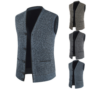 2023 autumn and winter new cross-border ebay hot selling foreign trade single-breasted cardigan men's casual V-neck fur vest vest vest