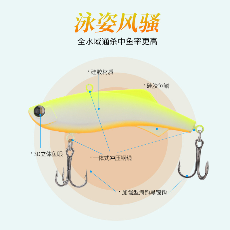 Señuelo de dios de silicona transfronterizo VIB, capa de natación completa, vib de silicona, vibración de fuerte ruido, búsqueda de lubina, cebo falso de pozo negro