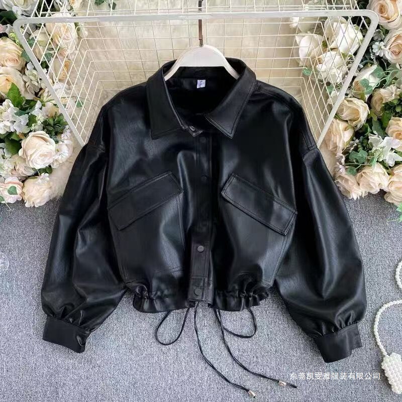 Korean-Style Retro Bf-Style Loose Leather Jacket for Women, 2026 Spring and Autumn Model, Large Pockets, Slim-Fit Short Motorcycle Jacket Korean-Style Retro Bf-Style Loose Leather Jacket for Women, 2026 Spring and Autumn Model, Large Pockets, Slim-Fit Short Motorcycle Jacket