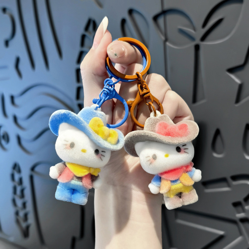 Western Cowboy Flocked Kt Cat Keychain Cartoon Pendant Girl's Backpack Accessory Cute Bag Charm Wholesale Western Cowboy Flocked Kt Cat Keychain Cartoon Pendant Girl's Backpack Accessory Cute Bag Charm Wholesale