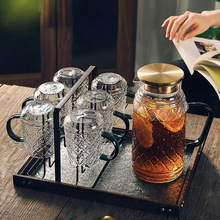 0FE9复古压花玻璃杯子套装家用客厅水杯家庭待客茶杯水壶杯具水具