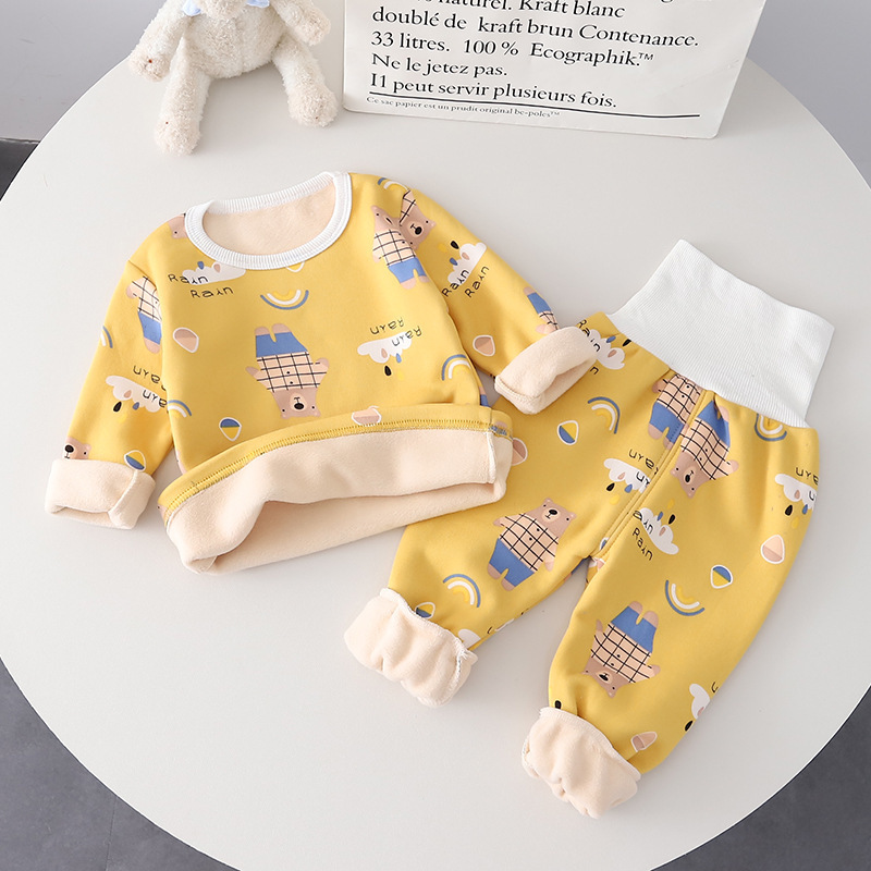 MUXIAOCEN 소년 가을과 겨울 높은 허리 속옷 세트  기모 따뜻한 가을 옷 가을 바지  한국 스타일