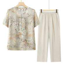 妈妈夏装套装中老年国风女装衣服中老年人母亲节夏季衬衫短袖上衣