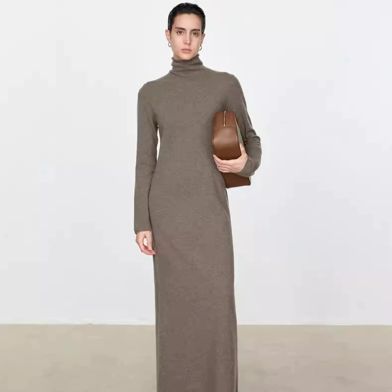 ROW ветер ленивый и бархатный слегка сжимается шерстяная бумага люди осень и зима новые длинные и длинные вязаные платья с высоким воротником женские