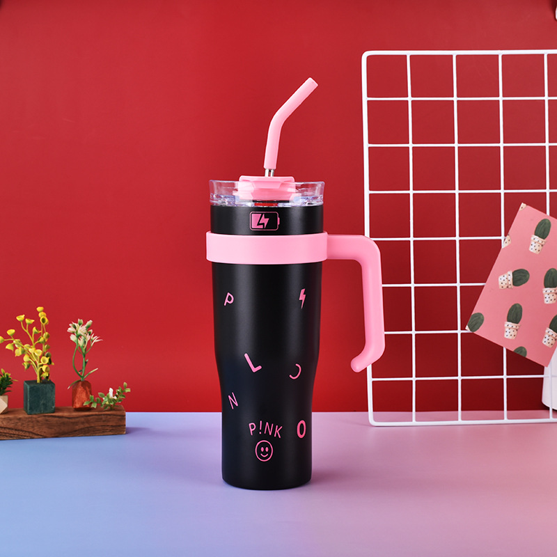 BLACKPINK Big Mac 40oz taza de helado chica de aspecto alto mango taza de paja coche portátil taza de coche