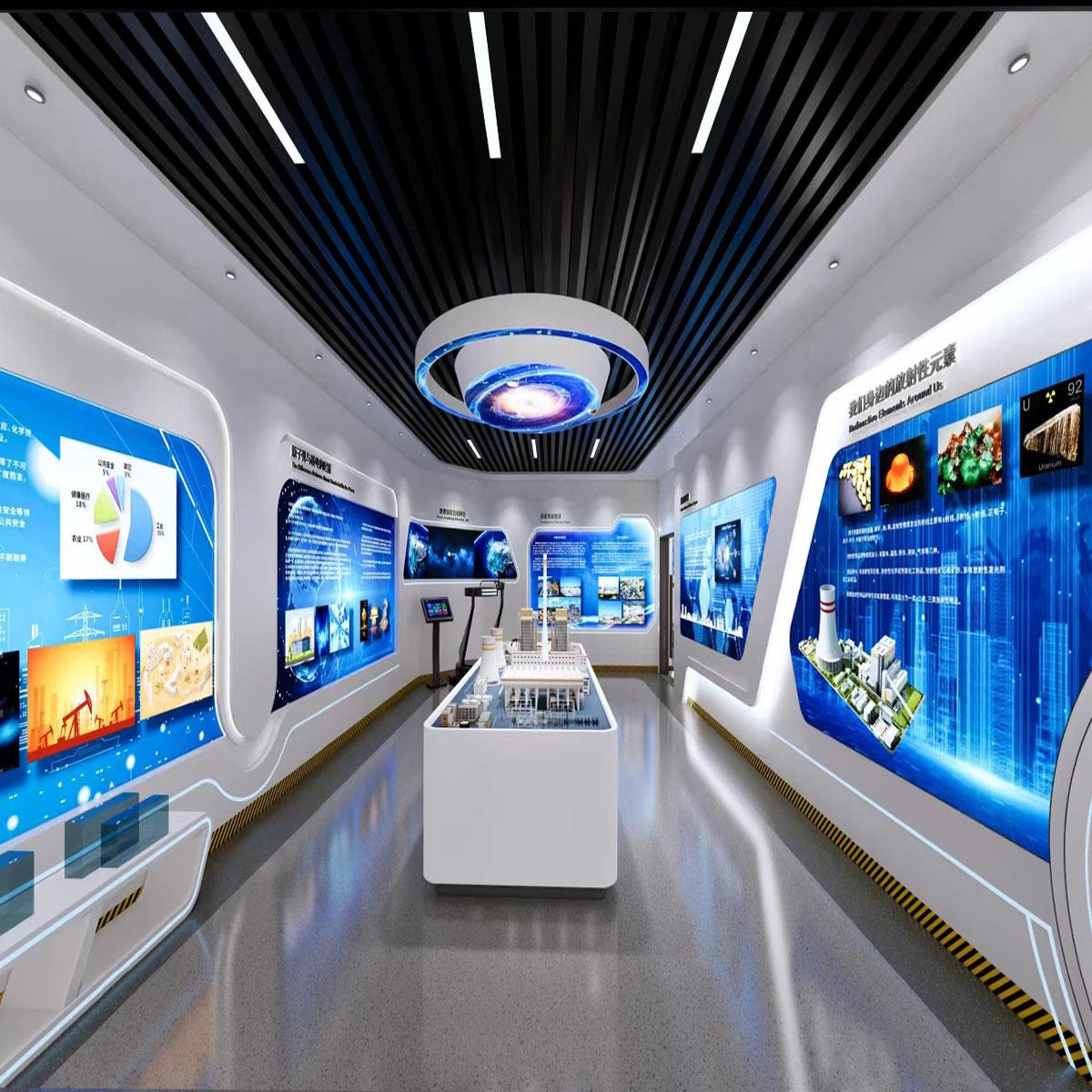 Salón de exposiciones del museo de ciencia y tecnología personalizado, sala de conferencias de laboratorio de escuela, sala de exposiciones de AI, oficina, luz de forma especial de ciencia y tecnología creativa