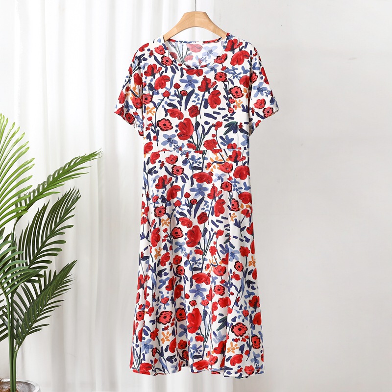 Summer New loose comfortable short sleeve printed dress cross-border foreign trade Women's bohemian dress wholesale