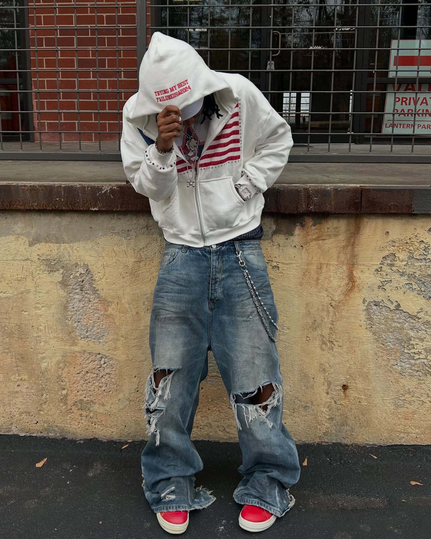 Sweat-shirt à capuche zippé tendance style hip-hop avec imprimé graphique et poches – Streetwear oversize pour homme et femme (noir/blanc, S/M/L/XL)_voghion.com