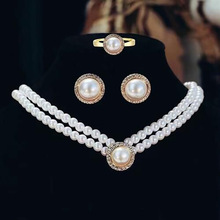 法式复古优雅珍珠项链耳钉套装 新娘结婚配饰双层锁骨链 颈链