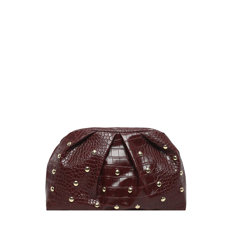 Nueva moda simple versátil de tendencia transfronteriza hombro de un solo clip de brazo de clavos de hongos plegados bolsos de mano bolsos de mujer