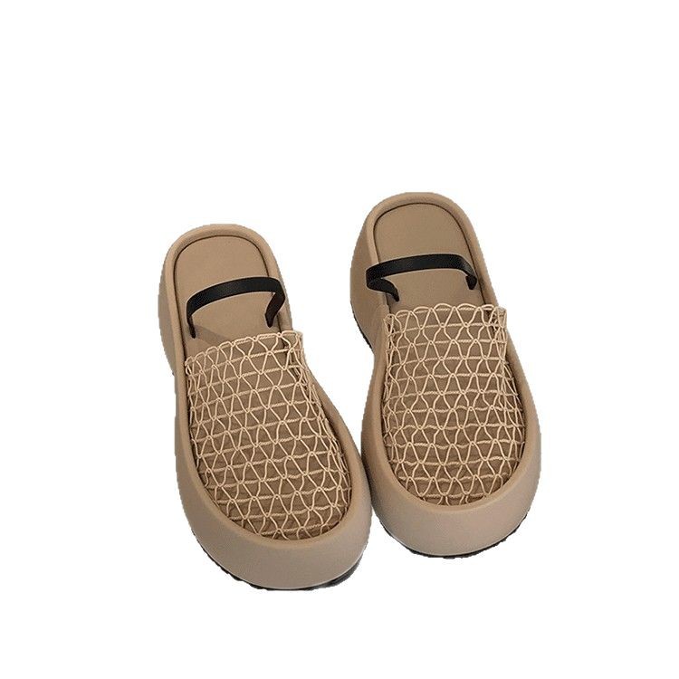 2025 nuevo diseño de verano, malla hueca y transpirable, medio arrastre, suela gruesa, zapatos de plataforma romana, sandalias para mujer
