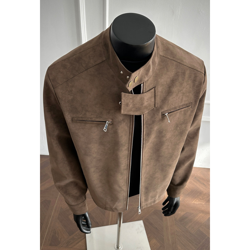 American Retro Coffee-Colored Tie-Dye Stand-Collar Motorcycle Jacket for Men and Women, Spring Season, High-End Loose Workwear Coat American Retro Coffee-Colored Tie-Dye Stand-Collar Motorcycle Jacket for Men and Women, Spring Season, High-End Loose Workwear Coat