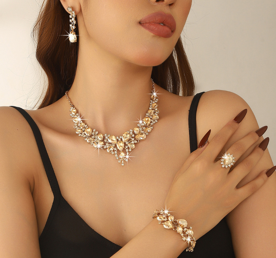 Fábrica de venta directa aleación de diamante de boda collar pendientes joyas de boda joyas de banquete joyas de dama image 16