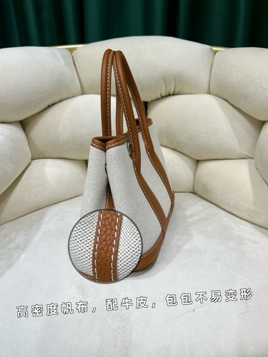 Tote shopping bag high-end genuine leather canvas garden bag 30cm commuter casual one-shoulder portable tote bag women's bag