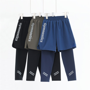 Children's Sports Quick-drying Pants Boys Fake Two-piece Physical Fitness Big Children Spring and Autumn Outdoor Basketball Running Tight Training Pants