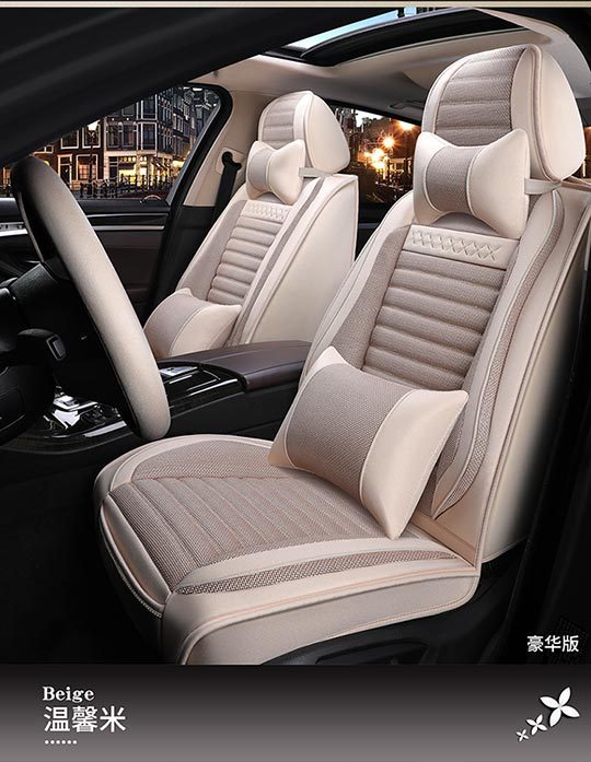 Car Seat Cushion, Universal for All Seasons, Fully Enclosed Seat Cover, Linen Breathable Fabric Seat Cushion, Universal Seat Cushion Cover for Five Seats in the Car