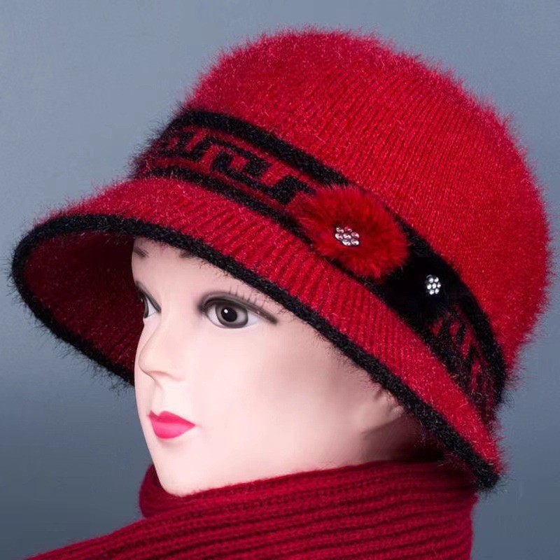 Warm Knitted Beanie Hat With Bowknot For Elderly Women Winter_voghion.com