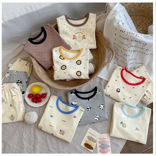2025 Wool Stretch Pure Cotton Seamless Autumn and Winter Girls' and Boys' Children's Underwear Two-Piece Set Kids' Clothing Warm and Thickened