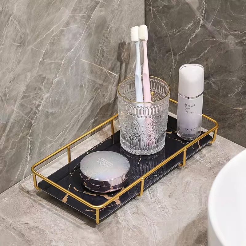 Inodoro de baño lavabo cosméticos caja de almacenamiento estante de almacenamiento de inodoro lavabo bandeja de escritorio de lujo ligero