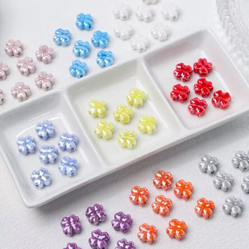 6*12mm【小清新】马卡龙色陶瓷四叶草DIY手链项链耳饰配饰材料|undefined