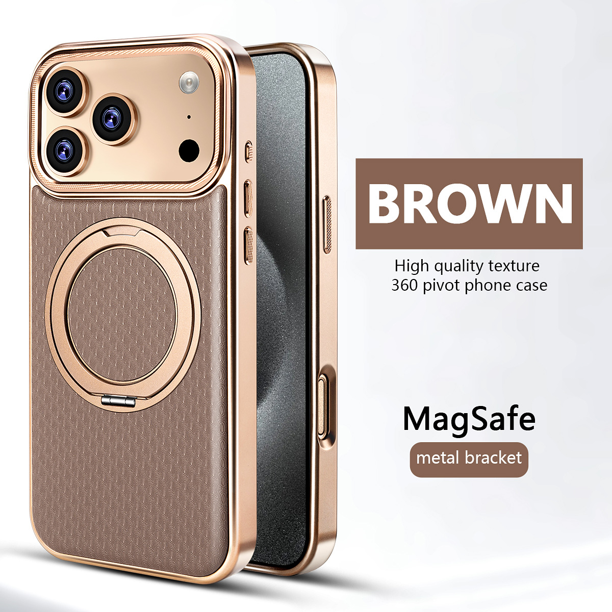Ốp lưng da iPhone có giá đỡ xoay 360 độ, chống sốc viền dày — đen, xám, màu nâu, quả cam chi tiết 12